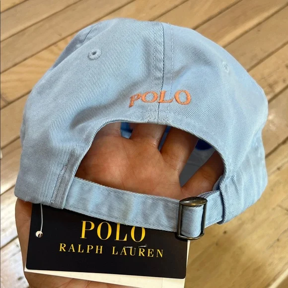 NWT Polo by Ralph Lauren Sky Blue Hat with Orange Logo - Picture 2 of 5